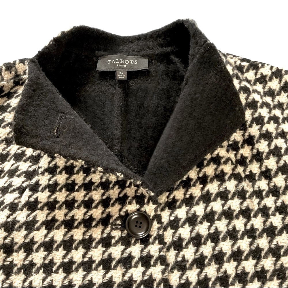 Talbots Small Petite Black & Ivory Cream Houndstooth Wool Blend Blazer Pockets - Picture 8 of 14